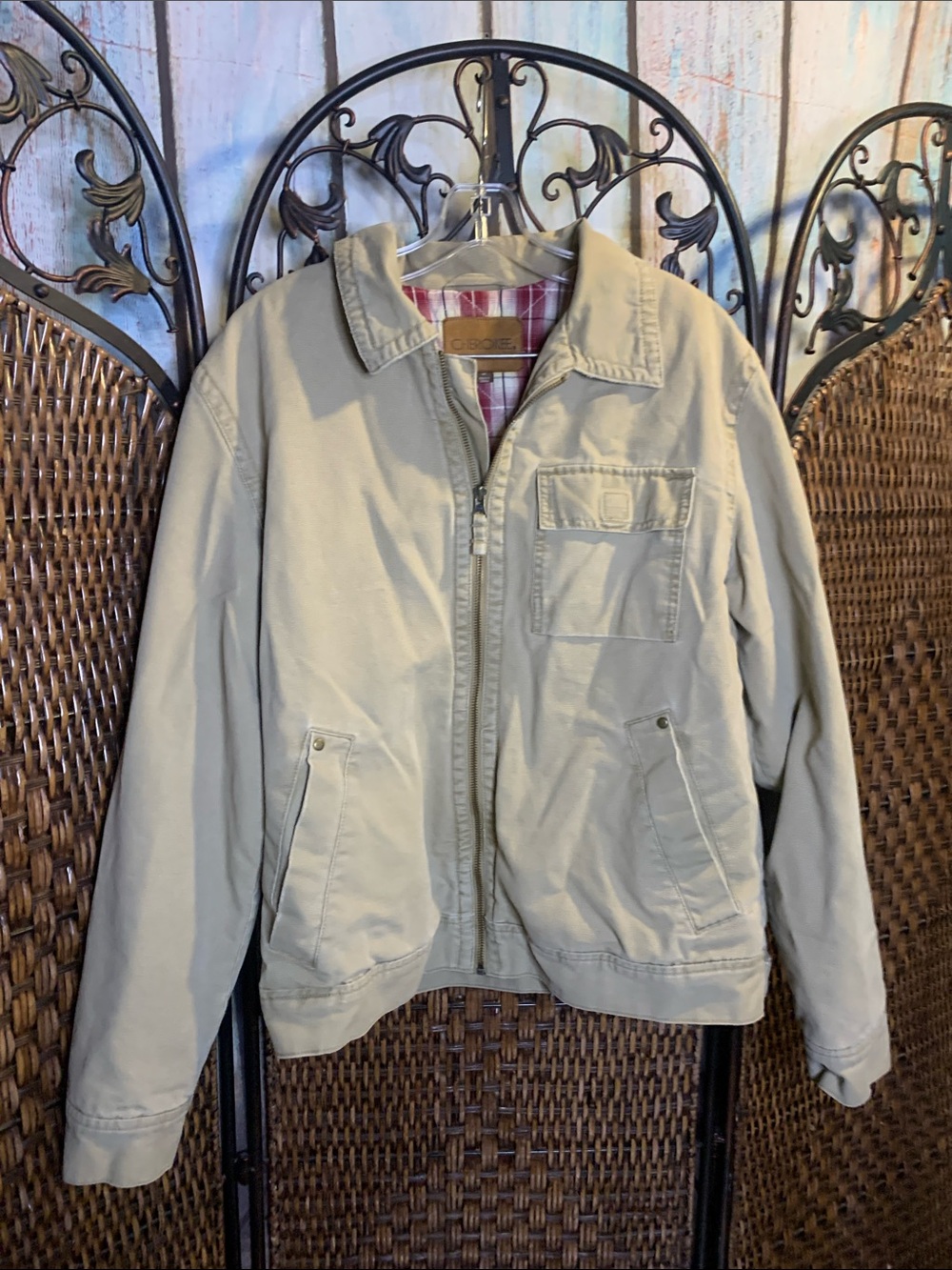 Vintage Cherokee Canvas Tan and Plaid Chore or Work Jacket Size M